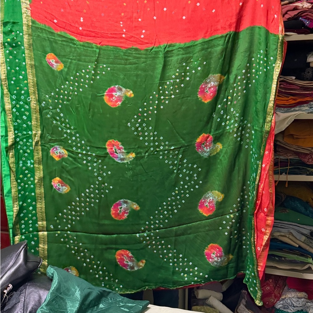 Vibrant Red and Green Saree